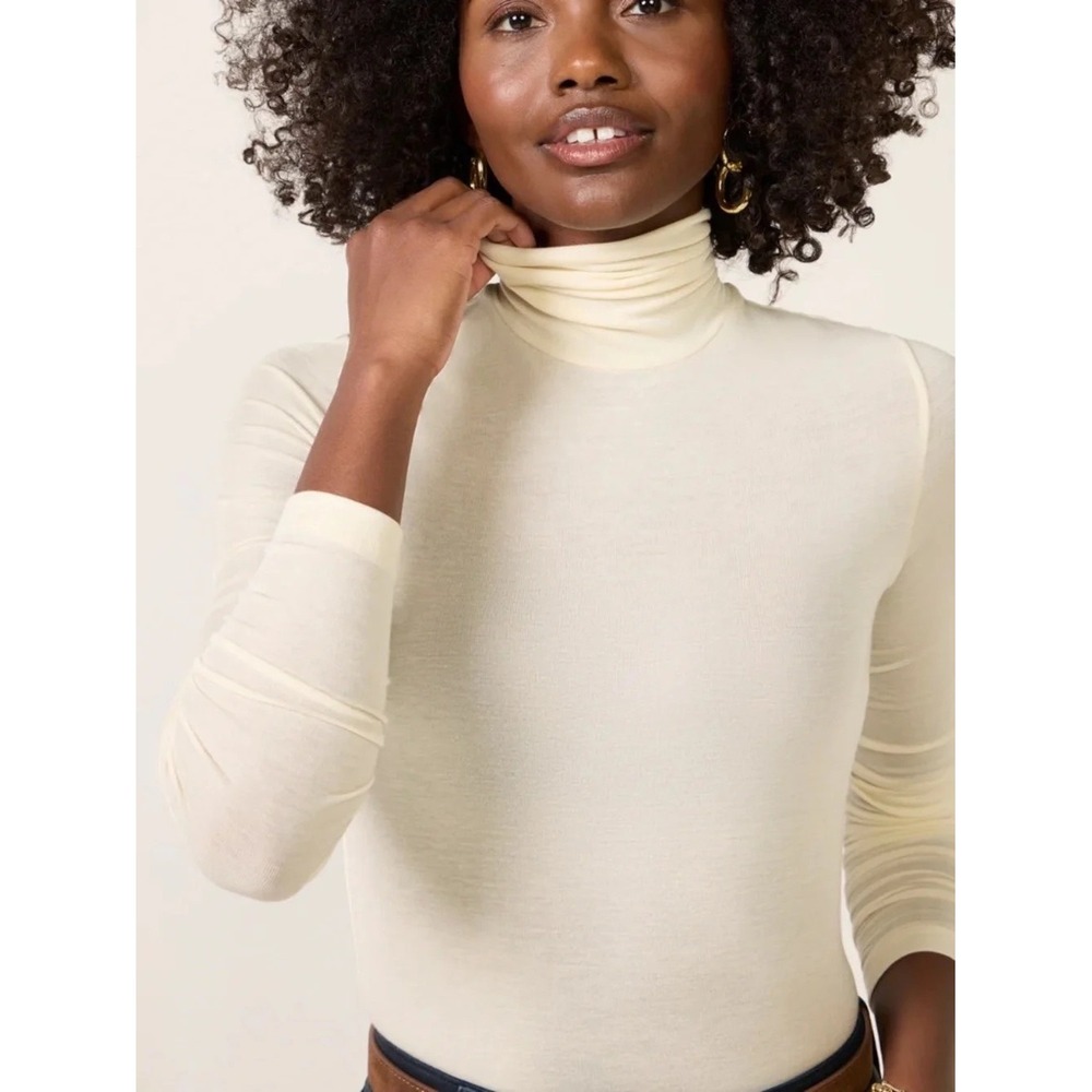 NWT Agolde Pascale Cream Ribbed Long Sleeve Turtleneck Top in Oatmilk | Small - Picture 3 of 13